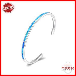 Sterling Silver Opal Cuff Bangle Bracelet Adjustable Fine Jewelry Elegant Gift